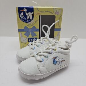 Vintage 2000 KEDS 21st Century Leather Y2K Crib Shoes Baby Stork White Lace Up